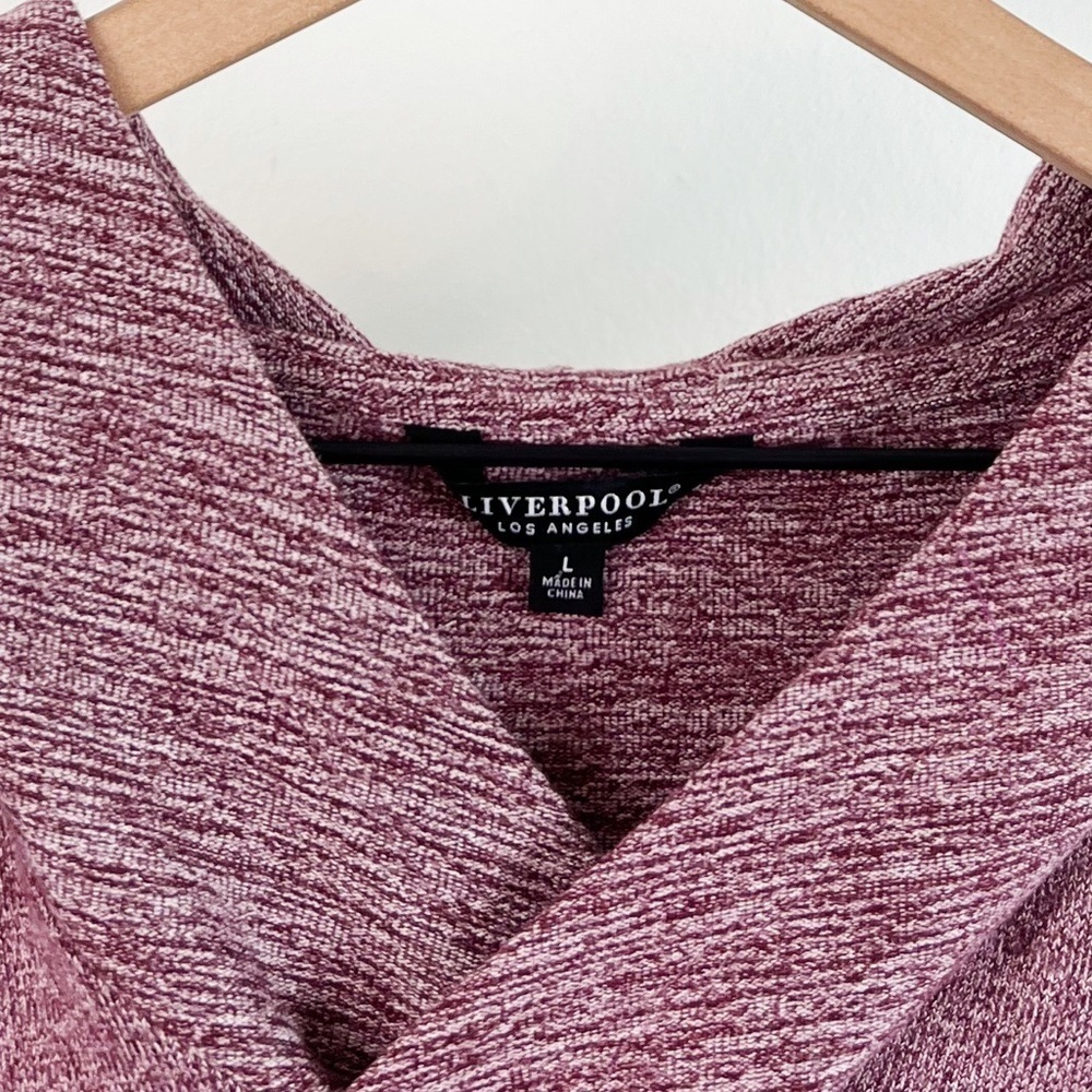 NWT Liverpool Jeans Co Split Neck Hoodie Mauve Heather Spacedye - Picture 3 of 7